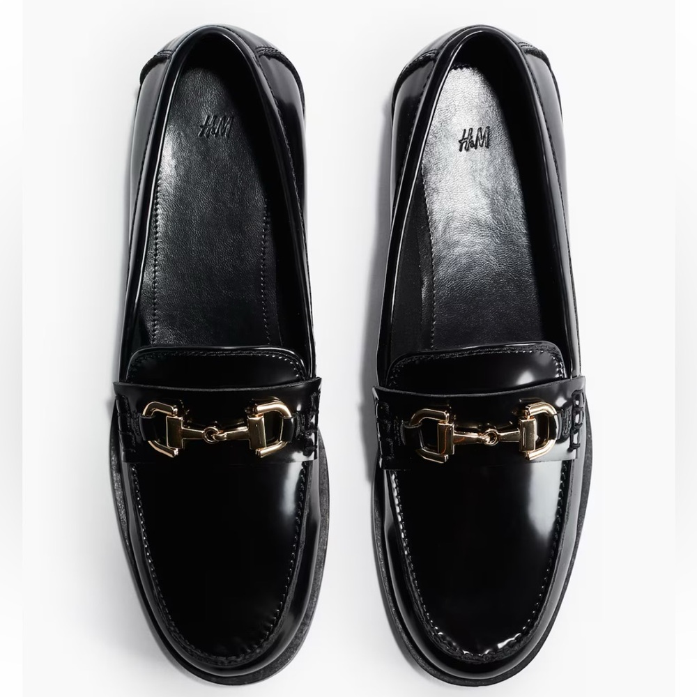Black Loafers with Gold Accent